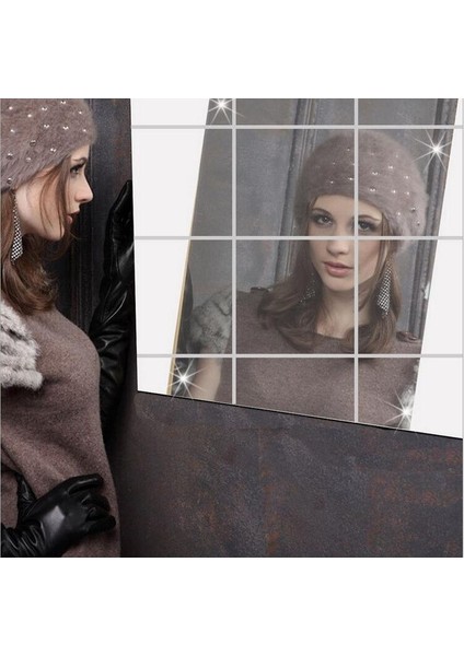 Yapışkanlı Dekoratif Folyo Ayna Kare ( 9 Adet ) Makyaj Aynası fırsatları
