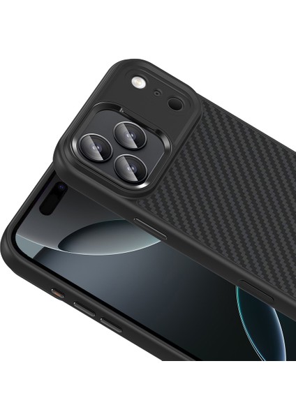iPhone 17 Pro Max Kılıf M-Safe Şarj Özellikli Karbon Fiber Görünümlü Zore Truva Silikon Kapak + Hayalet Ekran Koruyucu modelleri