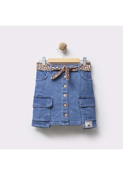 Kargo Cepli Kız Çocuk Önden Düğmeli Kot Etek