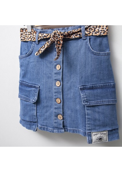 Kargo Cepli Kız Çocuk Önden Düğmeli Kot Etek modelleri