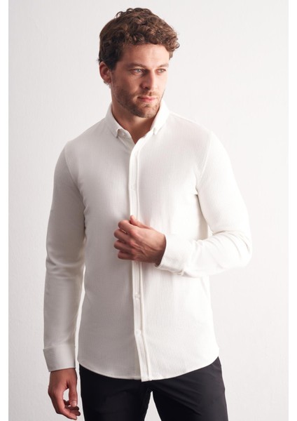 Beyaz Smart Düğmeli Yaka Uzun Kol Cepsiz Slim Fit Casual Gömlek 1004255169 modelleri