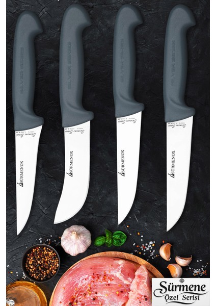 Sürmene Gri Serisi Mutfak Bıçak Seti Yüzme Sıyırma Kasap Et Ekmek Sebze Bıçağı 4 Lü Set HDS-105