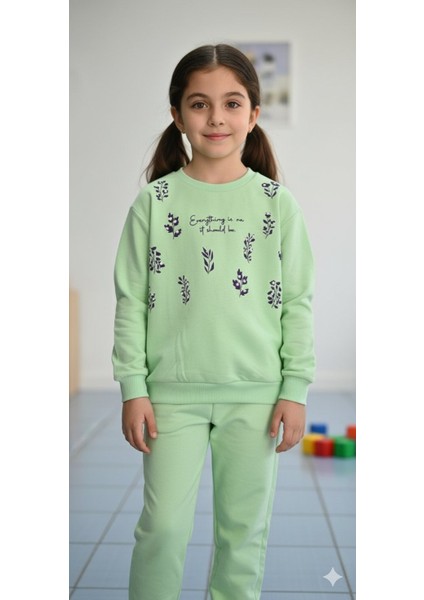 Baskılı Kız Çocuk Eşofman Takımı / %100 Pamuk Günlük Spor Sweatshirt ve Alt I Kız Çocuk Takım