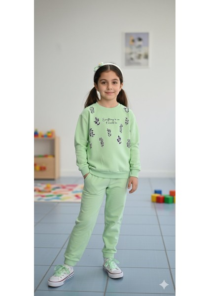 Baskılı Kız Çocuk Eşofman Takımı / %100 Pamuk Günlük Spor Sweatshirt ve Alt I Kız Çocuk Takım indirimleri