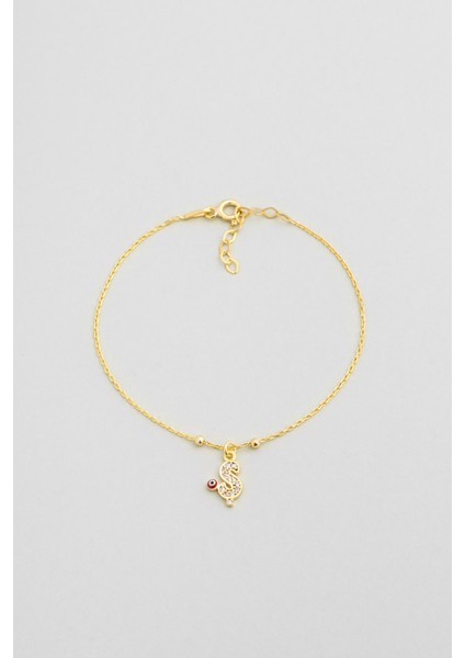 Ş Harfi 18 Ayar Sarı Altın Kaplama 19 cm Gümüş Nazar Bileklik