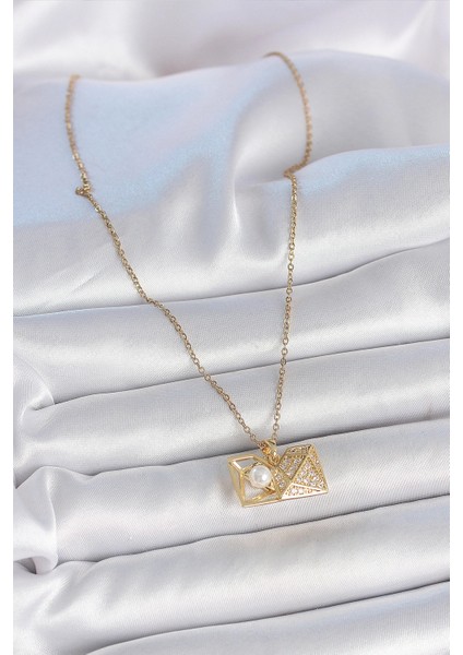 316L Çelik Gold Renk Zincir Zirkon Taşlı Açılır Incili Elmas Model Kadın Kolye - TJ-BKO10049 fiyatları