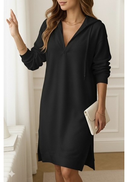 Kadın Uzun Kollu Kapüşonlu Yakası Açık Modal Elbise modelleri