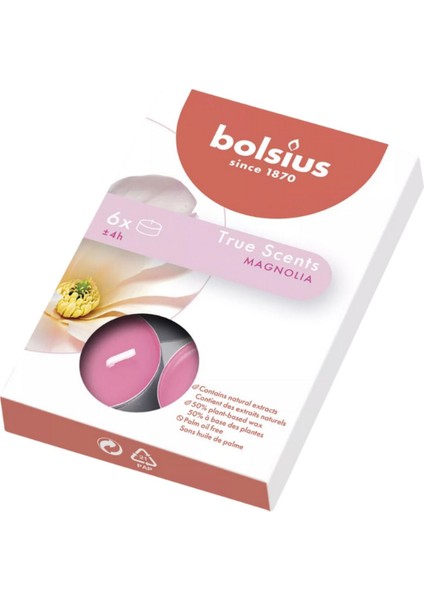 Manolya Kokulu Tealight Mum, 6\'lı Paket, 4 Saat Yanma Süresi, Doğal Vegan Balmumu Içerir,