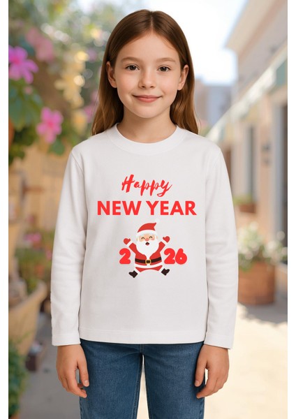 Yeni Yıl Happy New Year 2026 Uzun Kollu Baskılı Unisex Tişört (4-13 Yaş) fiyatları