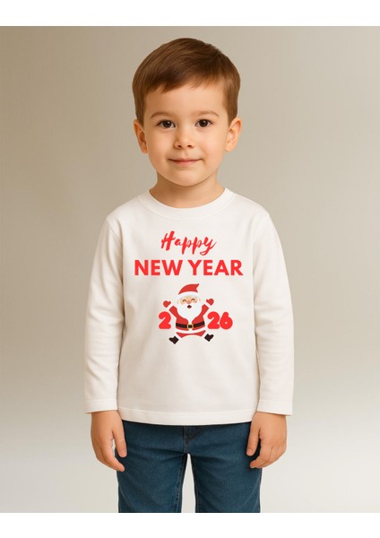 Yeni Yıl Happy New Year 2026 Uzun Kollu Baskılı Unisex Tişört (4-13 Yaş) fırsatları