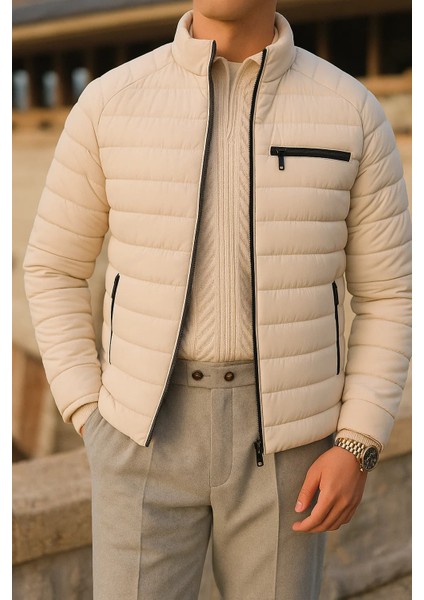 Erkek Kışlık Comfort Trend Günlük Krem Şişme Mont