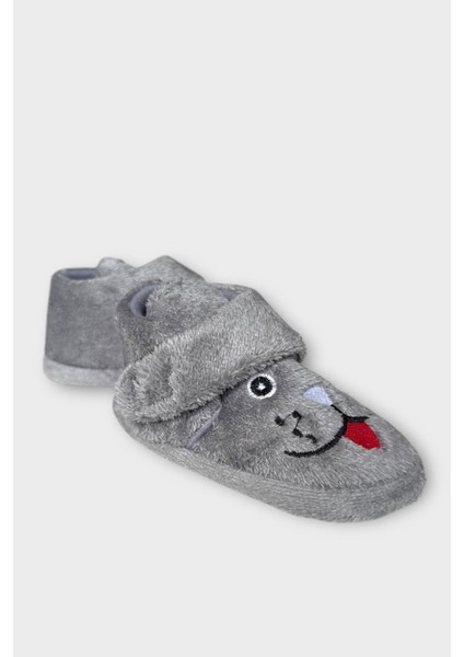 Çocuk Cırtlı Kaydırmaz Taban Anaokulu Kreş Ev Ayakkabısı Panduf Gri modelleri