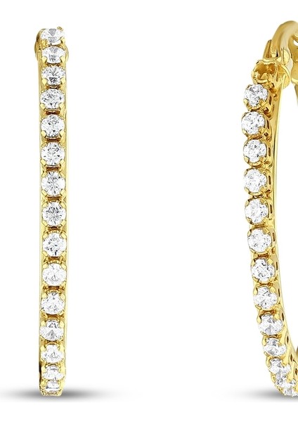 Taşlı Altın Halka Küpe - 14K fiyatları