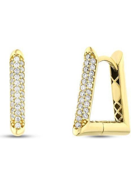 Taşlı Altın Tasarım Küpe - 14K