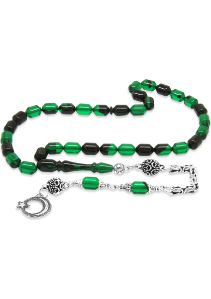 Kararmaz Metal Kral Zincir Püsküllü Uçlu Kapsül Kesim Yeşil Siyah Ateş Kehribar Tesbih