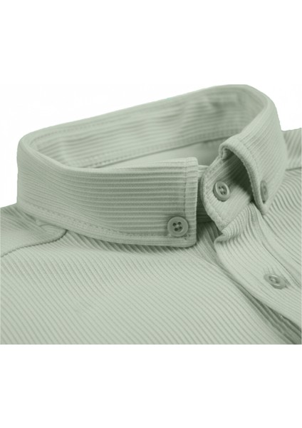 Erkek Mint Yeşili Likralı Kumaşı Fitilli Slim Fit Uzun Kollu Gömlek 2500805 indirimleri