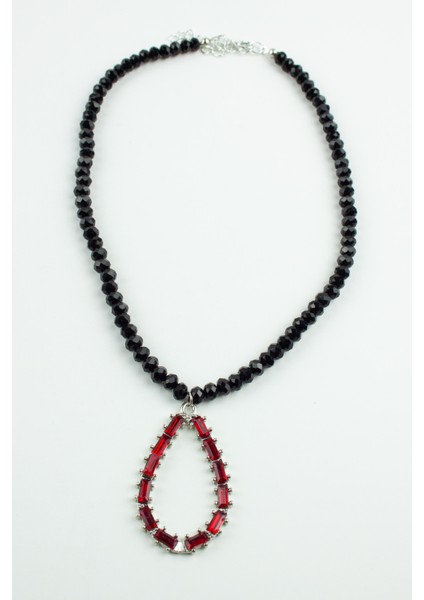 Siyah Kristal Kırmızı Baget Uçlu Kolye fırsatları