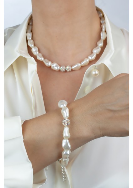 Barok Inci Taşlı Rondela Detay Kolye Bileklik Set fiyatları