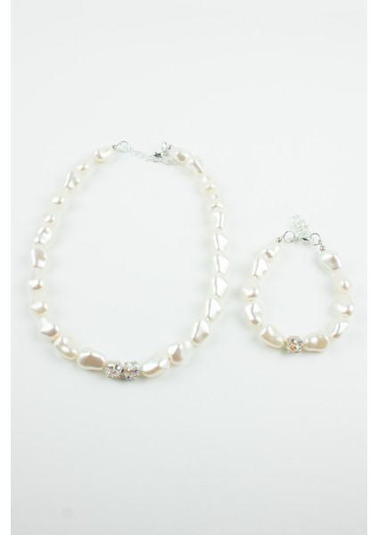 Barok Inci Taşlı Rondela Detay Kolye Bileklik Set modelleri