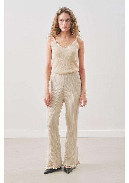Volanlı Lastik Örgü Pantolon Bej fiyatları