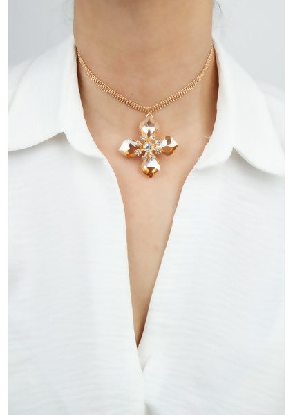 Yonca Kristal Uçlu Choker Kolye
