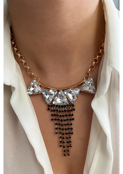 Kristal Taşlı Halka Zincir Kolye