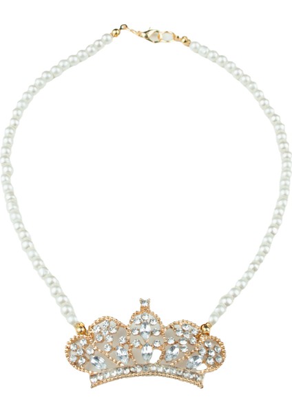 Zirkon Taşlı Taç Figürlü Cam Inci Kolye modelleri