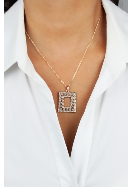 Zirkon Taşlı Kare Uçlu Ince Zincir Gold Kolye fiyatları