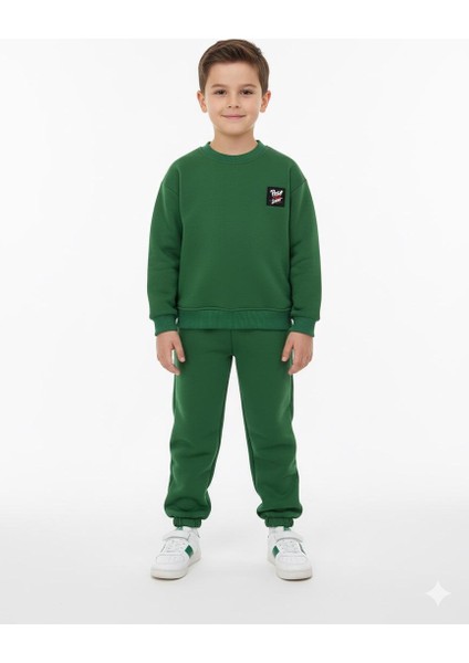 Uzun Kollu Şardonlu 3 Iplik Bel ve Paça Lastikli Çift Cepli Eşofman Takımı