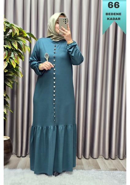 Kadın Giyim Büyük Beden Kristal Düğmeli Elbise