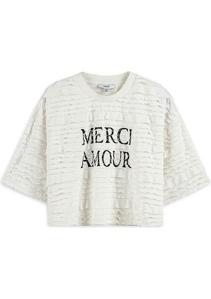 Slogan Baskılı Dokulu Tişört TW6250070117018