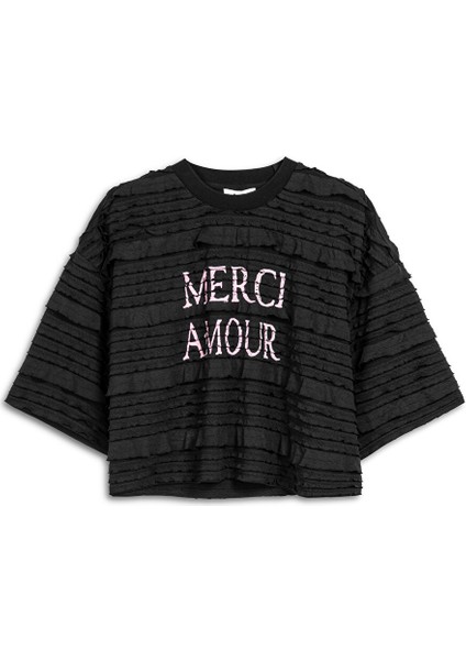 Slogan Baskılı Dokulu Tişört TW6250070117001