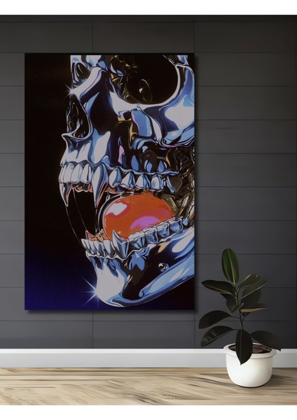 Metalik Kurukafa Yağlı Boya Görünümlü Ahşap Dekoratif Tablo Dikdörtgen Tablo