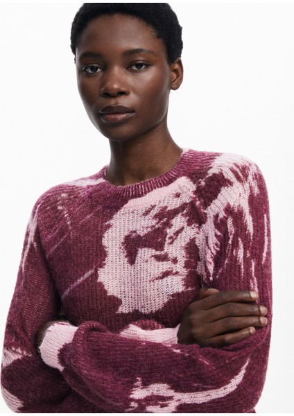 Yuvarlak Yaka Standart Desenli Kırmızı Kazak Kadın 25WWJF31 modelleri