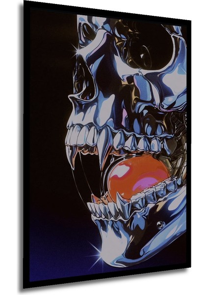 Metalik Kurukafa Yağlı Boya Görünümlü Ahşap Dekoratif Tablo Dikdörtgen Tablo