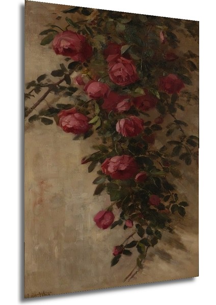 Romantik Gül Bahçesi Yağlı Boya Görünümlü Ahşap Dekoratif Tablo Dikdörtgen Tablo fırsatları