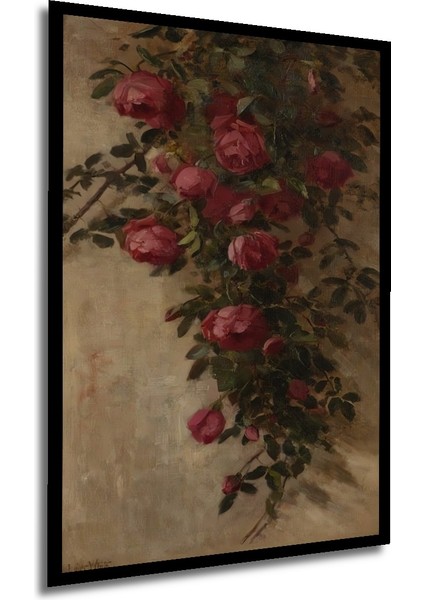 Romantik Gül Bahçesi Yağlı Boya Görünümlü Ahşap Dekoratif Tablo Dikdörtgen Tablo