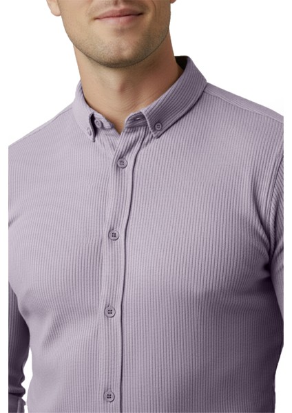 Erkek Gri Likralı Kumaşı Fitilli Slim Fit Uzun Kollu Gömlek 2500805 indirimleri