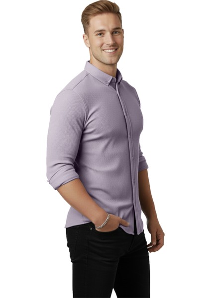 Erkek Gri Likralı Kumaşı Fitilli Slim Fit Uzun Kollu Gömlek 2500805 fiyatları