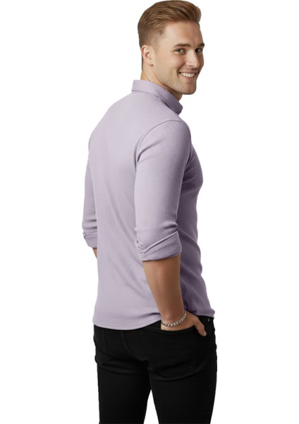 Erkek Gri Likralı Kumaşı Fitilli Slim Fit Uzun Kollu Gömlek 2500805 fırsatları