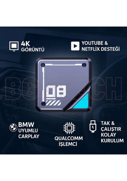 Bmw Uyumlu L08 Carplay Android Multimedya Cihazı Kablosuz Bağlantı 8gb Ram + 128GB Hafıza, Youtube & Netflix Desteği