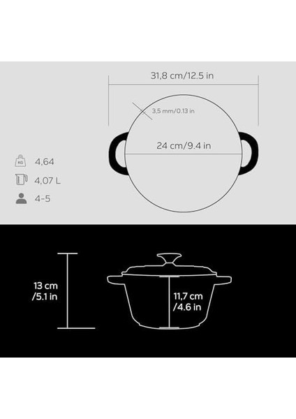 Döküm Yuvarlak Tencere Döküm Demir Kapak New Serisi ÇAP(Ø)24CM. Siyah fiyatları