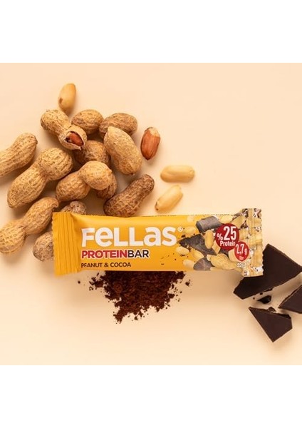 Fellas Protein Bar, Yer Fıstıklı ve Kakaolu, 32GR x 12 Adet