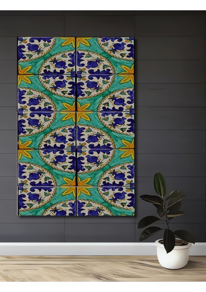 Renkli Karo Desenli Ahşap Dekroatif Tablo Dikdörtgen Tablo