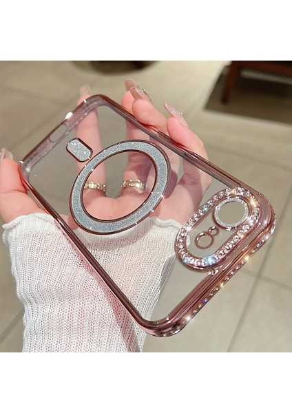 Iphone 16E/SE4 Uyumlu Şeffaf Taşlı Magsafe Özellikli Kılıf