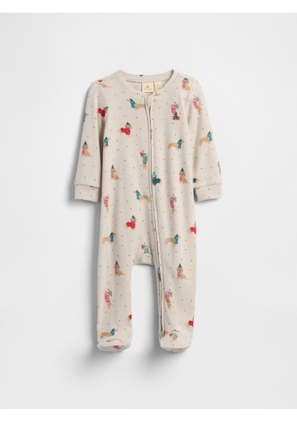 Bebek Koyu Bej Işlemeli Desenli Tulum