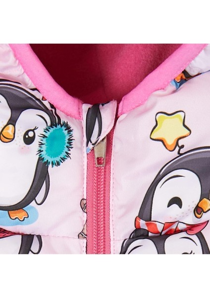 Kız Çocuk Kışlık Şişme Mont Kapüşonlu Şeker Desenli Kalın Polyester 2023 modelleri