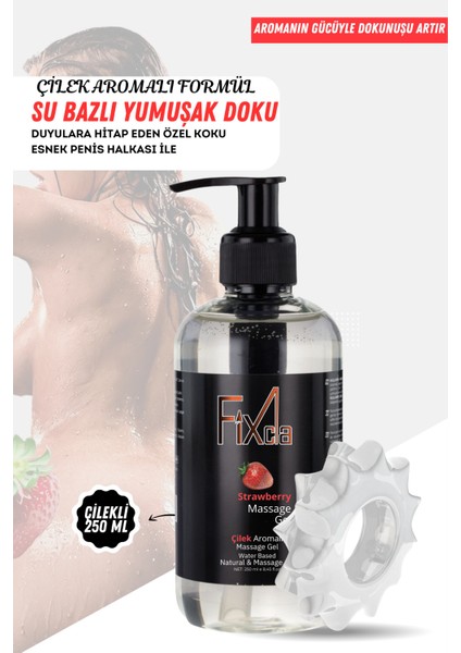 Çilek Aromalı Kayganlaştırıcı Jel 250 ml + Esnek Halkası – Su Bazlı, Prezervatif Uyumlu