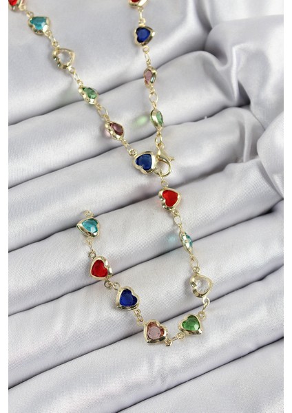 Pirinç Gold Renk Karışık Renk Zirkon Taşlı Kalpli Y Kadın Kolye - TJ-BKO10303 fiyatları