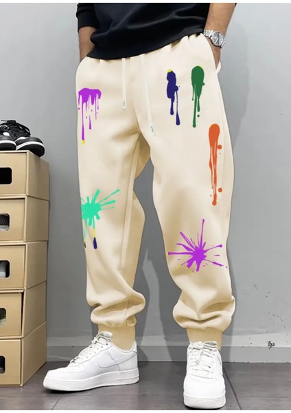 Büyük Beden Özel Tasarım Paletteki Renkler Baskılı Kışlık Hip Hop Erkek Eşofman Altı